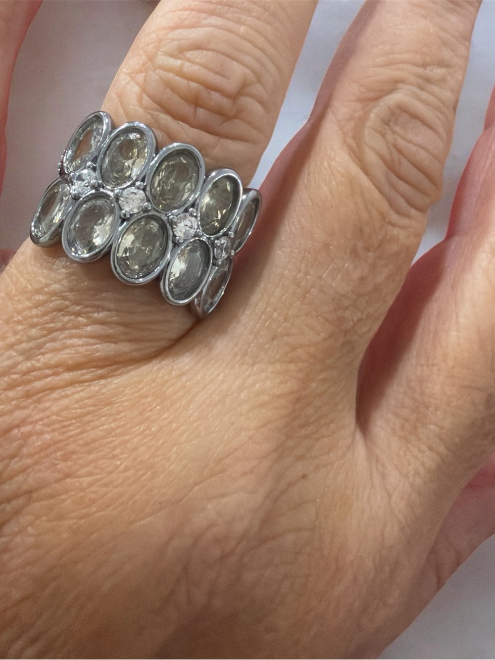 Silver Multi-Oval Stone Ring with Sparkling Accents
